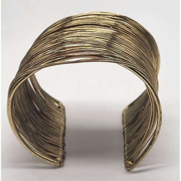 Gold Tone Multi Wire Wide Wrap Cuff Bracelet Boho Bold - Picture 3 of 10